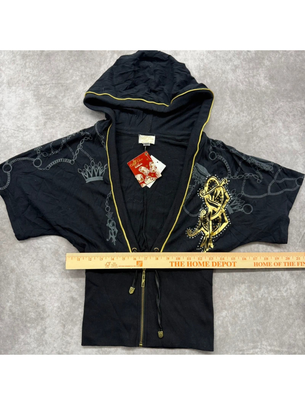 Vintage Y2K Southpole All Over Gold Foil Zip Up Short Sleeve Hoodie Small NWT - Picture 6 of 7